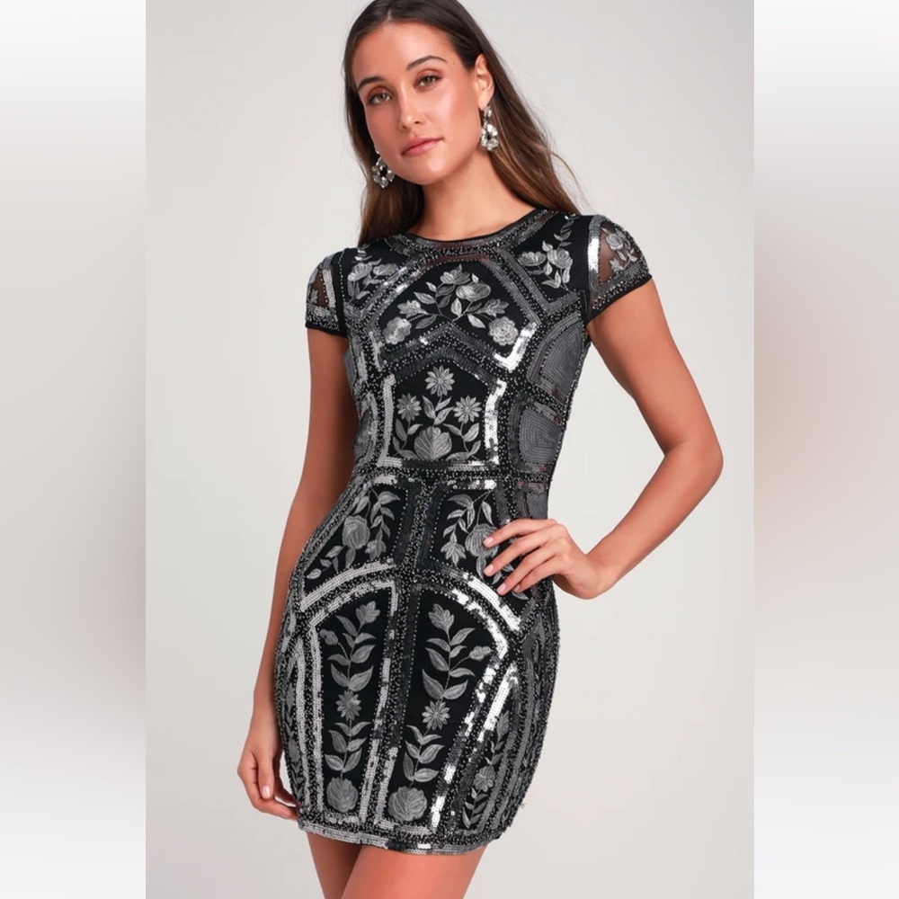 Lulus sold out Spread Your Shine Black Sequin Embroidered Bodycon Dress 🖤🤍